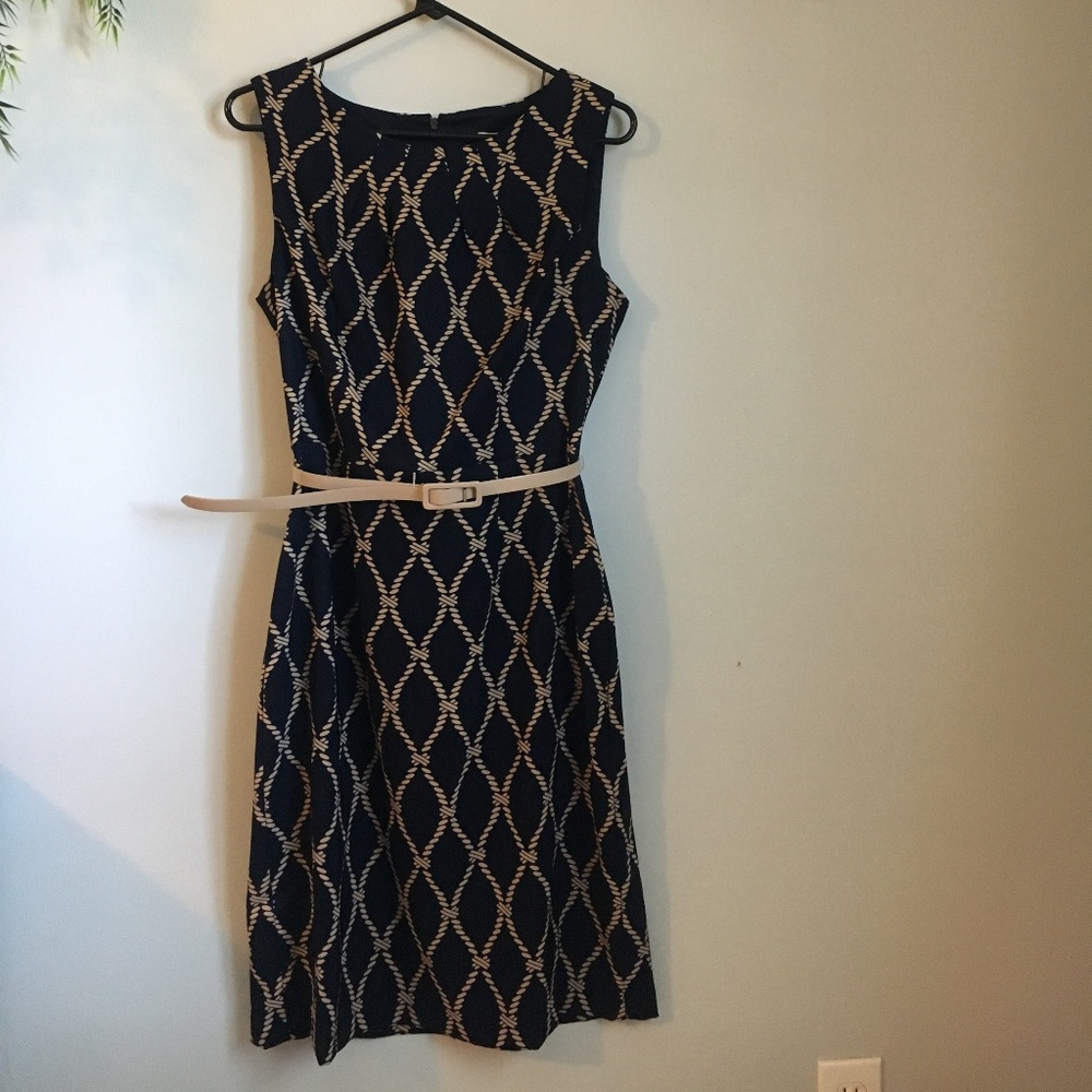Dress Barn Navy Rope Print Sheath Dress (Size 10)